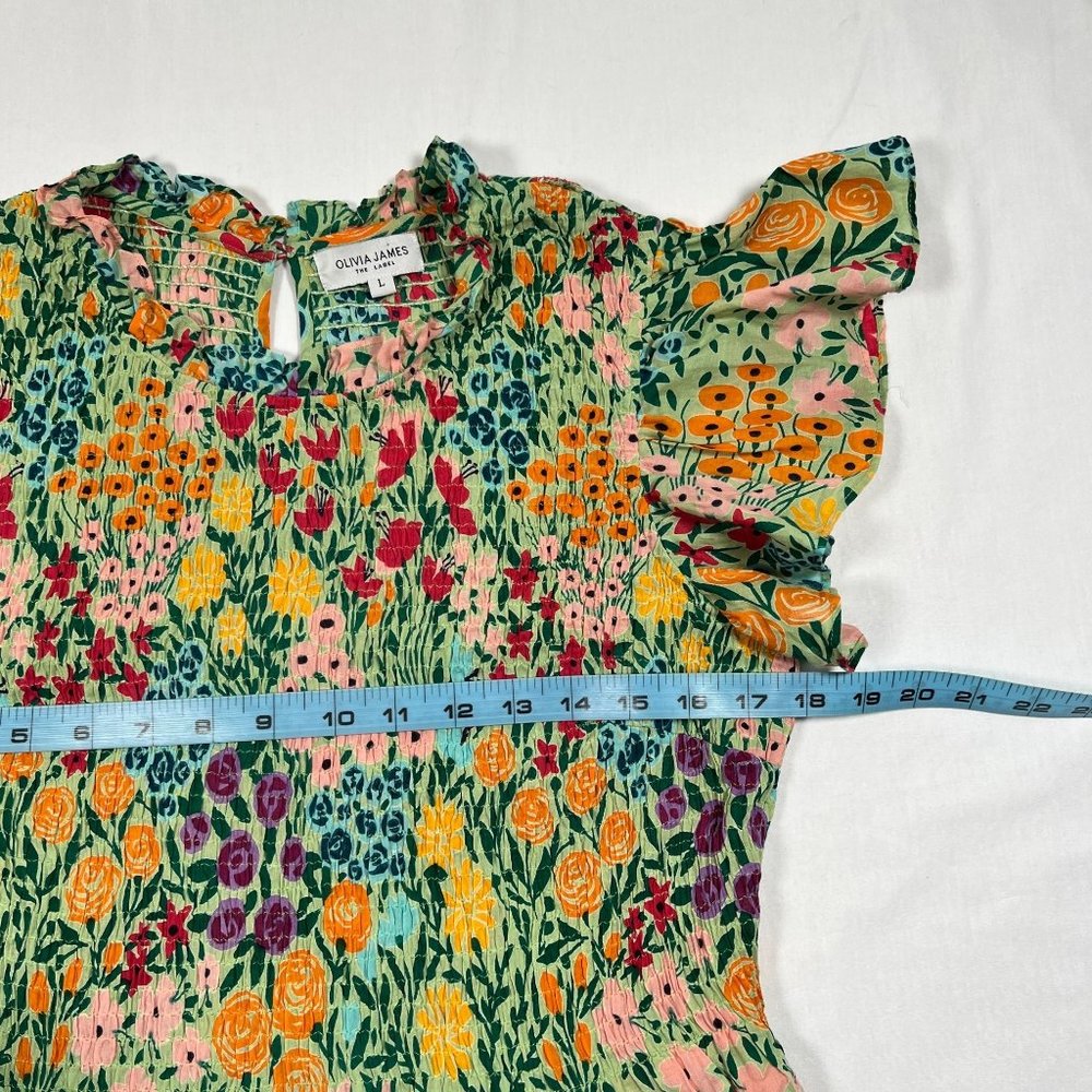 Olivia James the Label Lila Midi Dress Floral Print Meadow Mint Green Smocked L - Picture 7 of 16